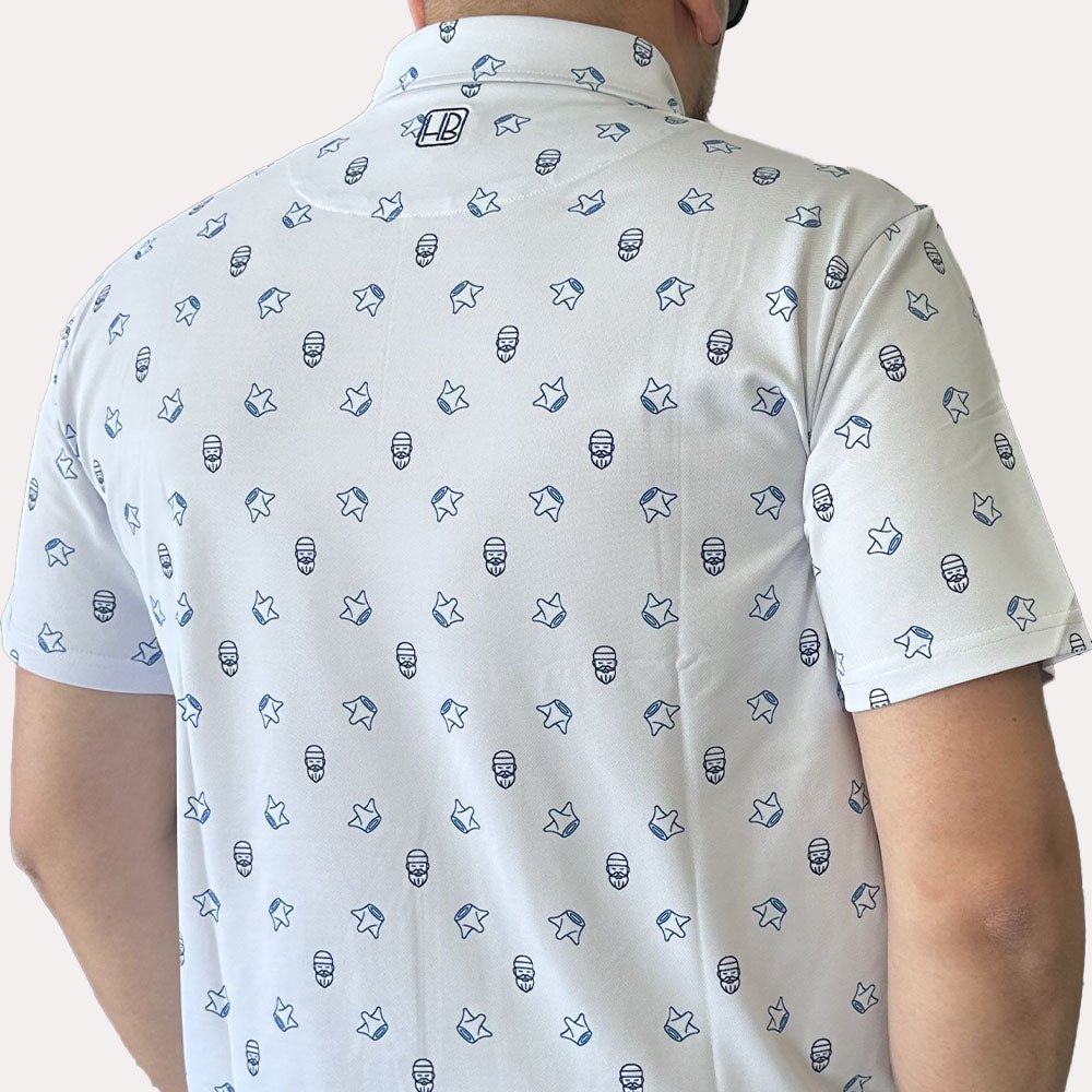 Polo de golf homme Hole Black été léger blanc et bleu marine vu de dos