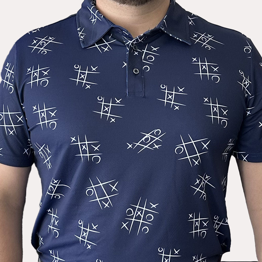 Polo de golf homme Hole Black été léger bleu marine a motif morpion blanc