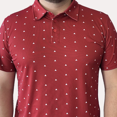 Polo de golf homme Hole Black été léger rouge bordeaux et blanc a motif triangle