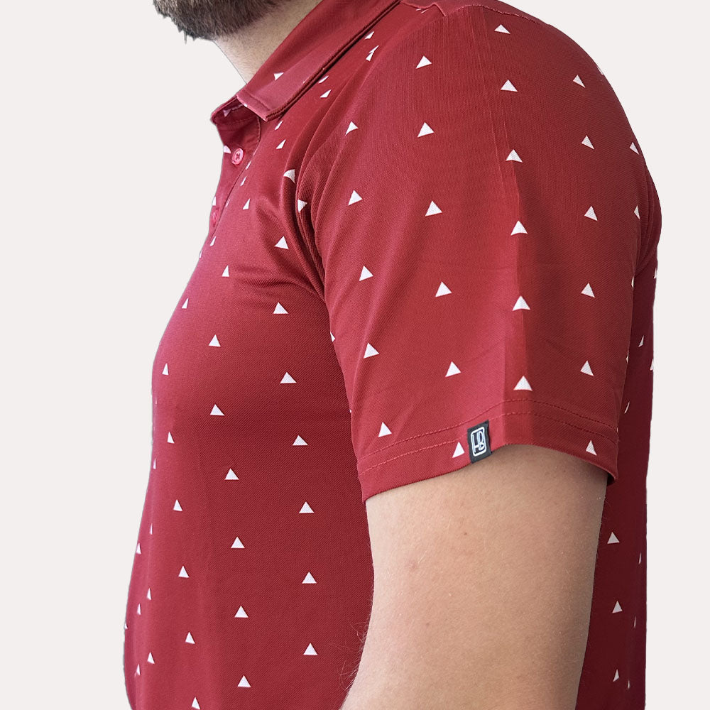 Polo de golf homme Hole Black été léger bordeaux rouge avec des triangles blancs