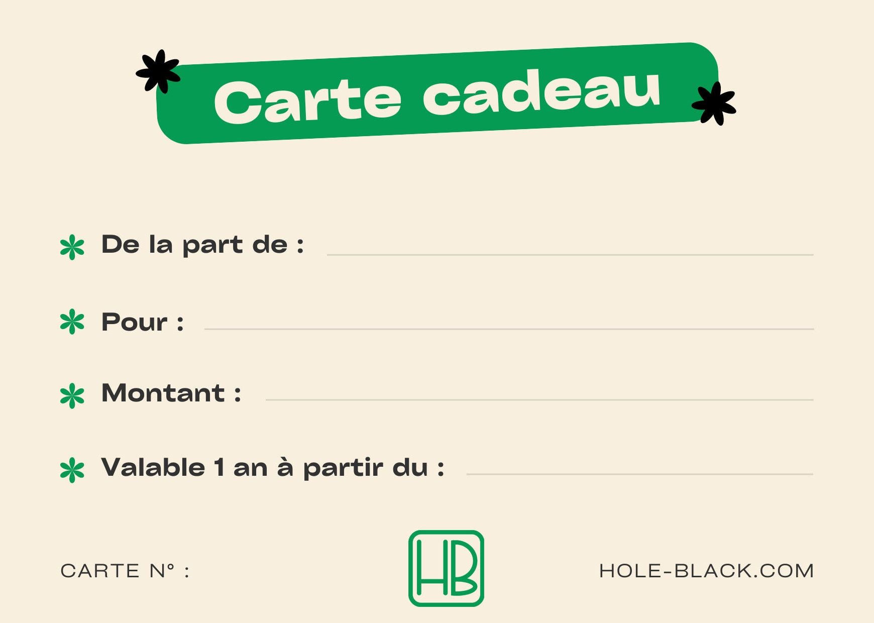 Hole Black Golf Carte Cadeau Verte