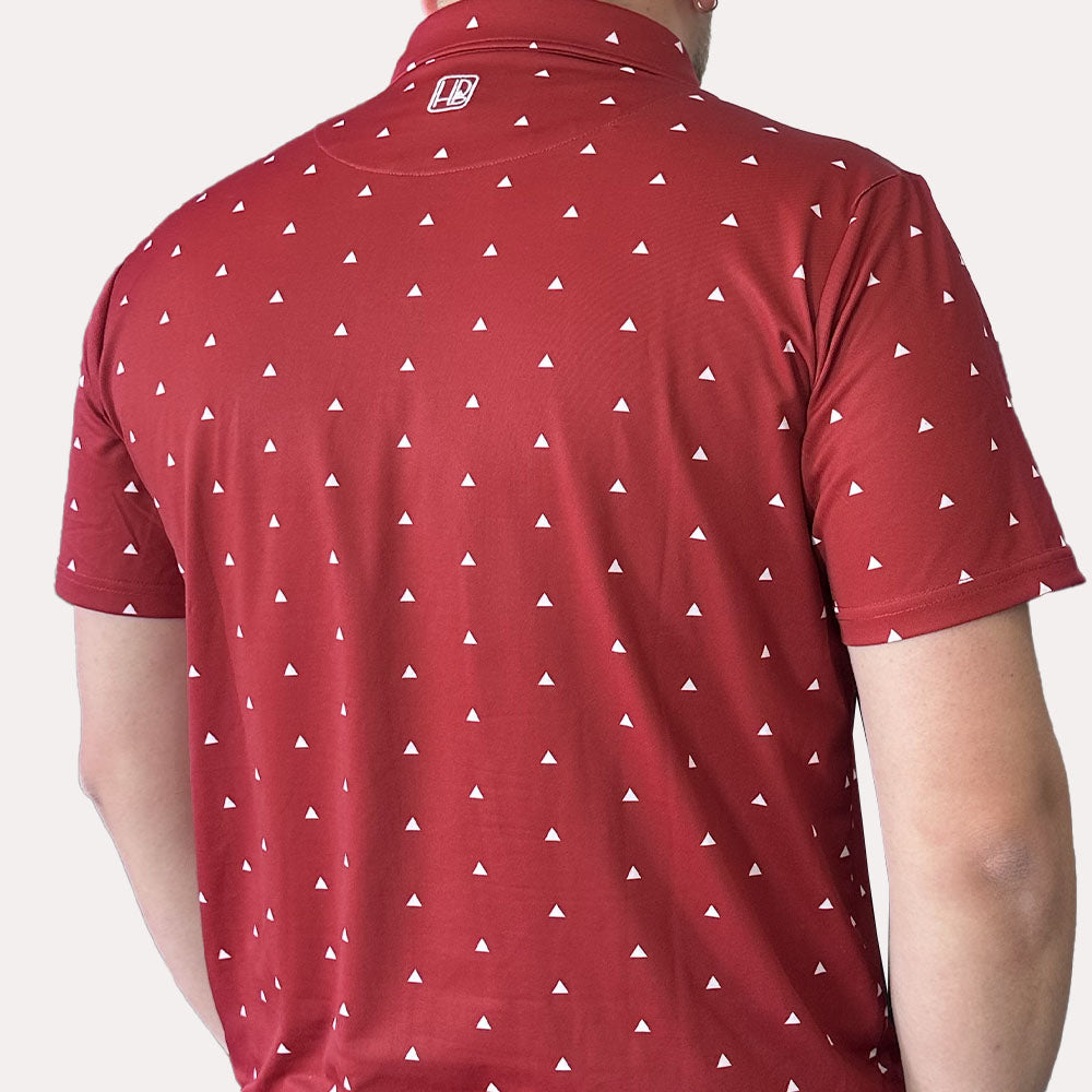 Polo de golf homme Hole Black été léger bordeaux rouge et avec des triangles blancs