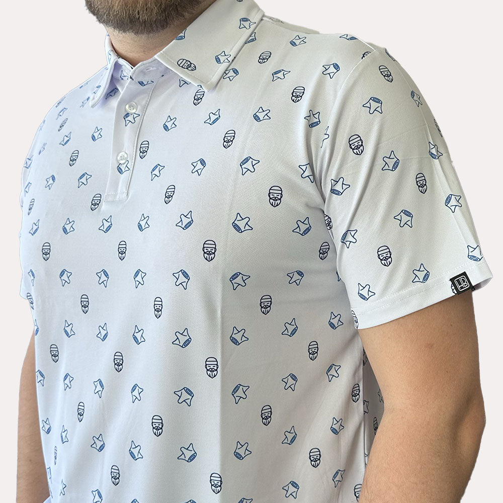 Polo de golf homme Hole Black été léger a motif barbu blanc et bleu marine 