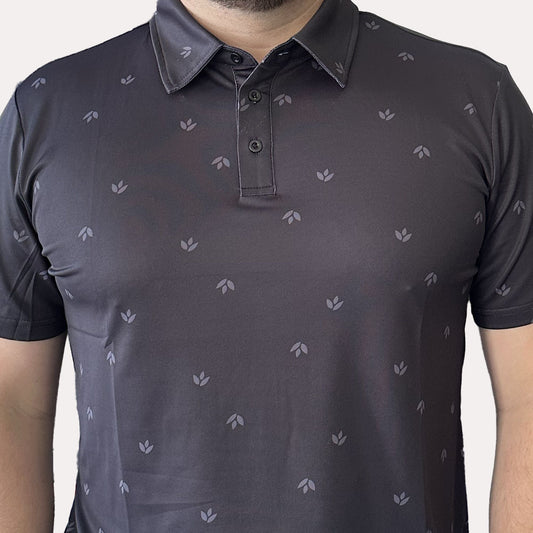 Polo de golf Hole Black été léger noir gris avec motif à fleurs 