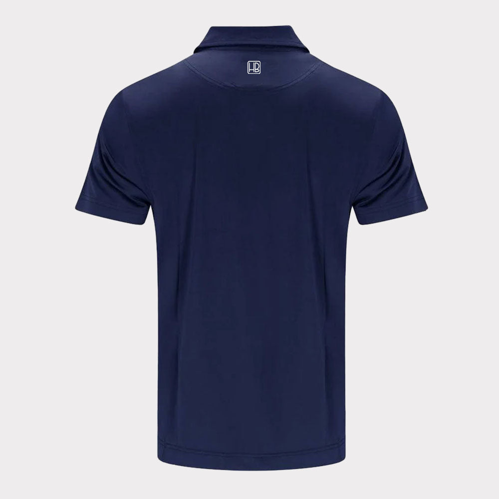 Polo de golf junior hole black Blanc pour enfant et homme jouant au golf vu de dos