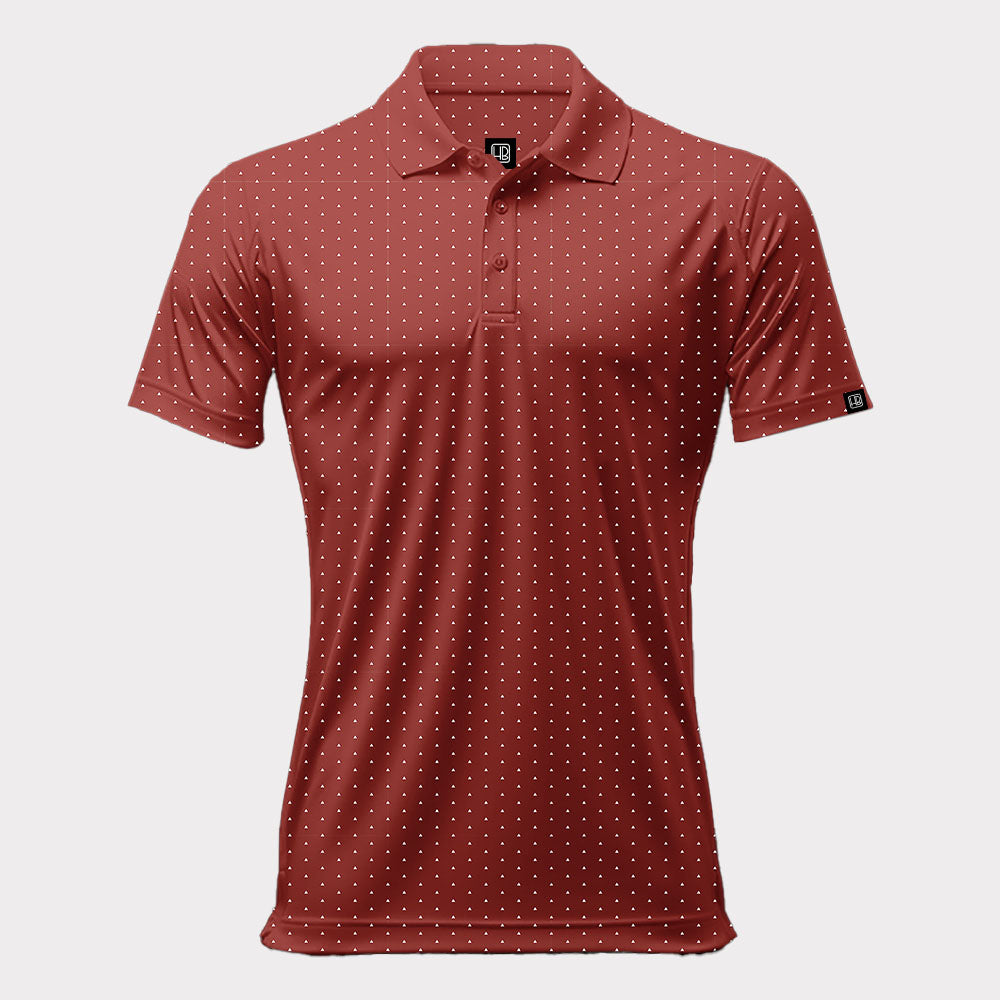 Polo de golf homme, tenue de golf rouge bordeaux à motif blanc en forme de triangle