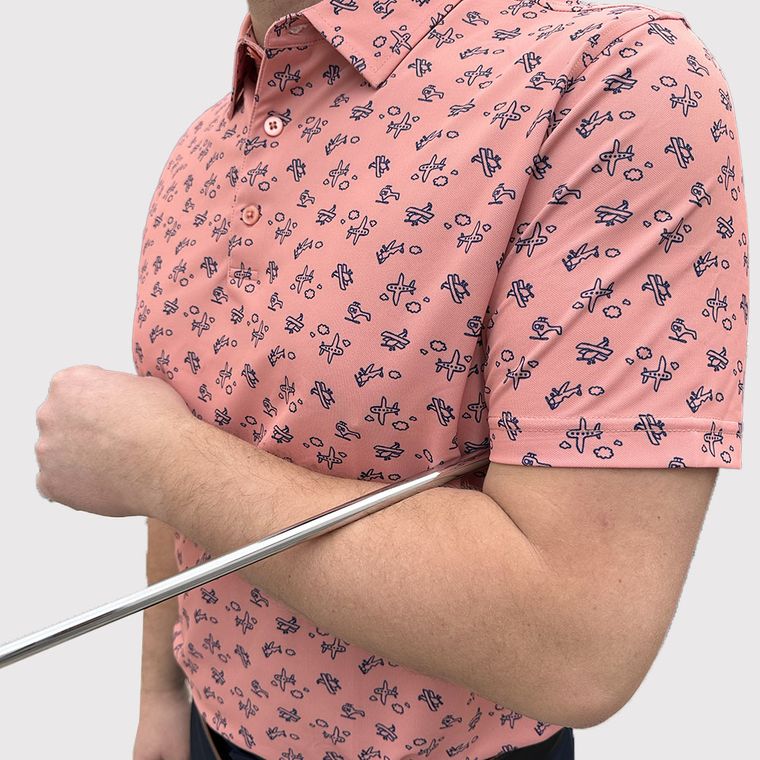 Hole Black polo de golf homme saumon corail avion bleu vu de coté