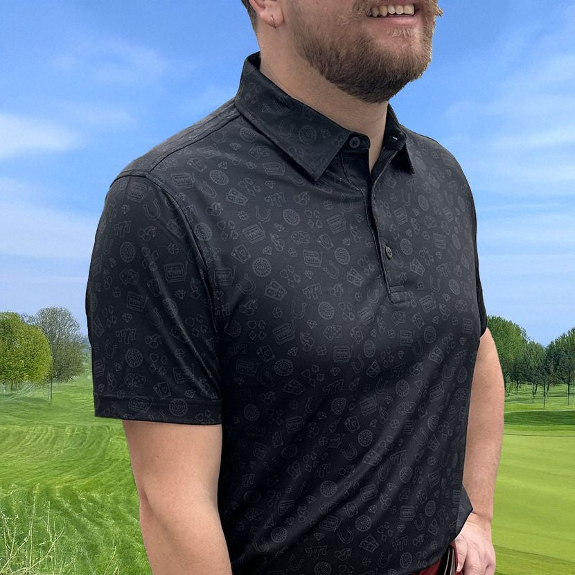 Hole Black polo de golf homme noir gris vu de coté