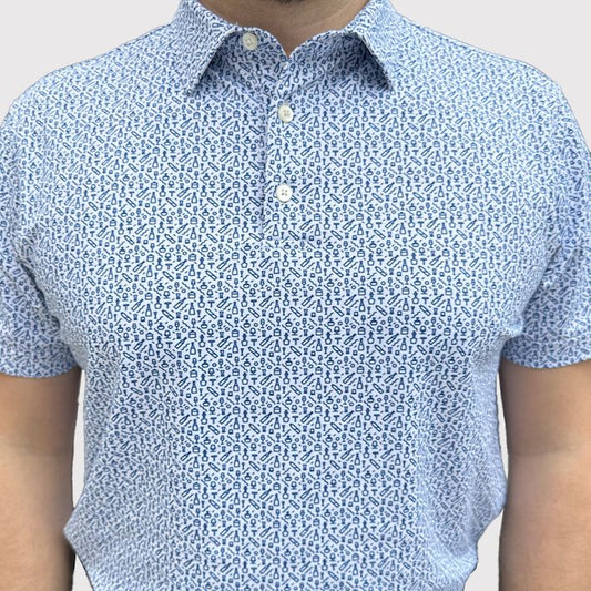 hole black polo de golf blanc motif bouteille french touch bleu 