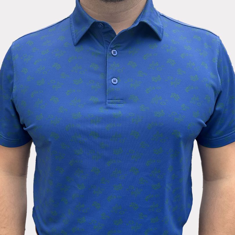 Hole Black polo de golf homme bleu vert motif avion