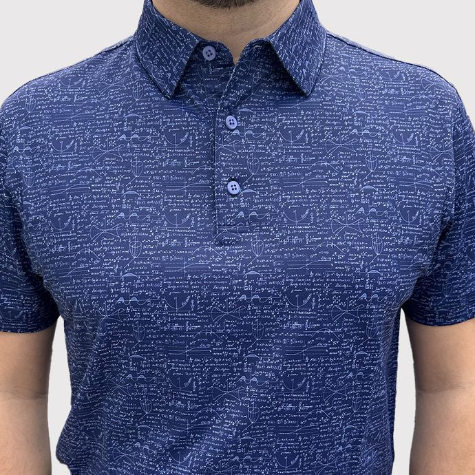 Hole Black polo de golf homme bleu marine motif maths blans