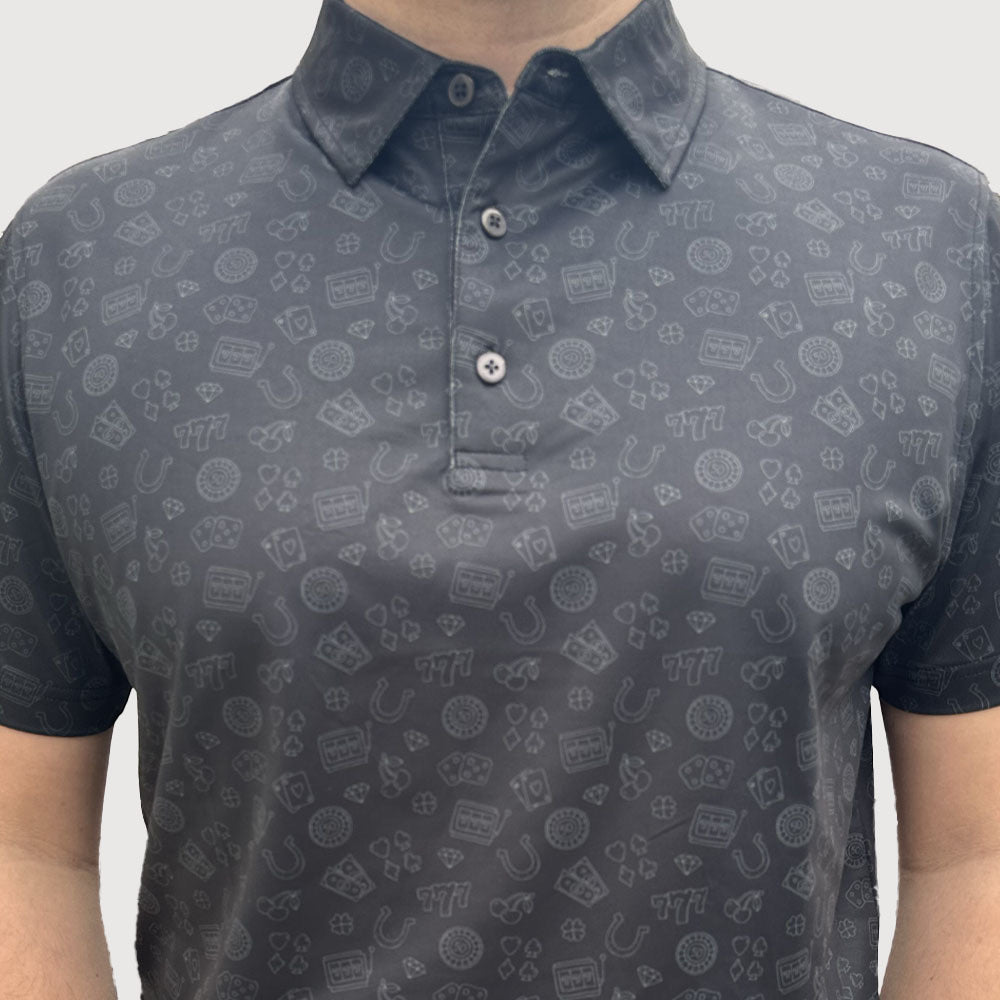 Hole Black polo de golf homme noir motif casino
