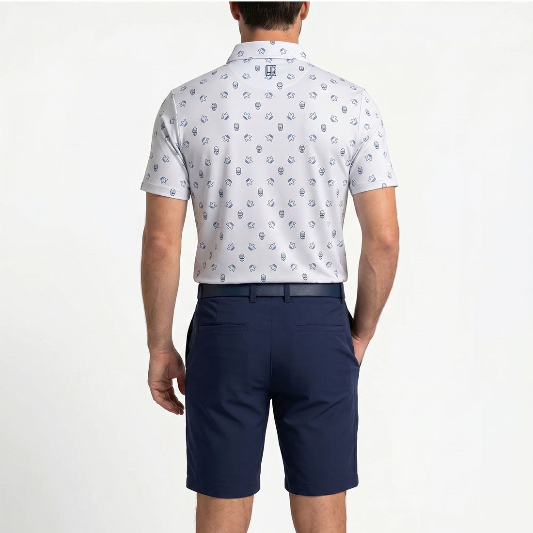 HB Fusion Men's Golf Polo Shirt White Navy Blue Bearded SS25