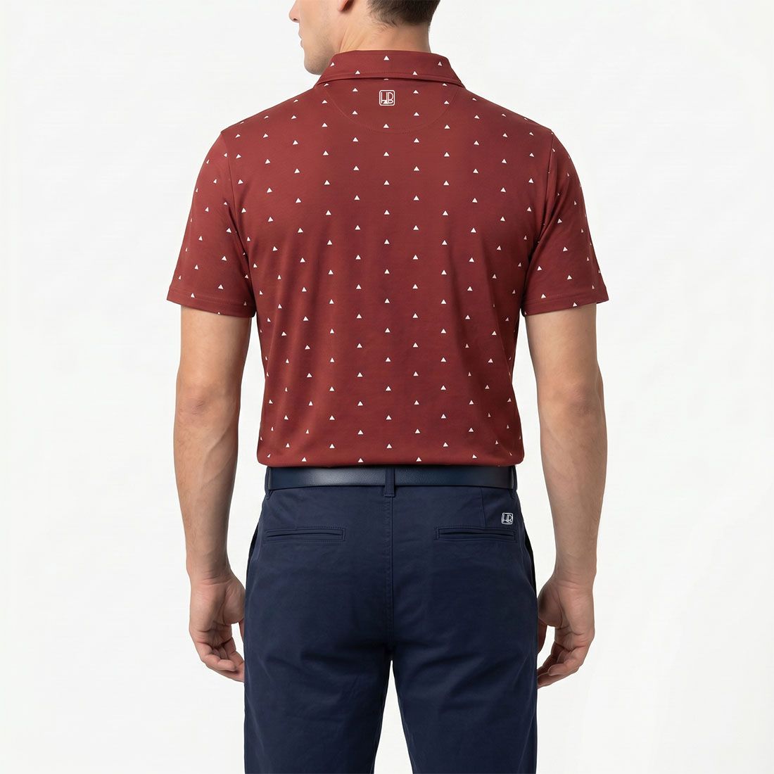 HB Fusion Men's Golf Polo Shirt Burgundy White Triangles SS25