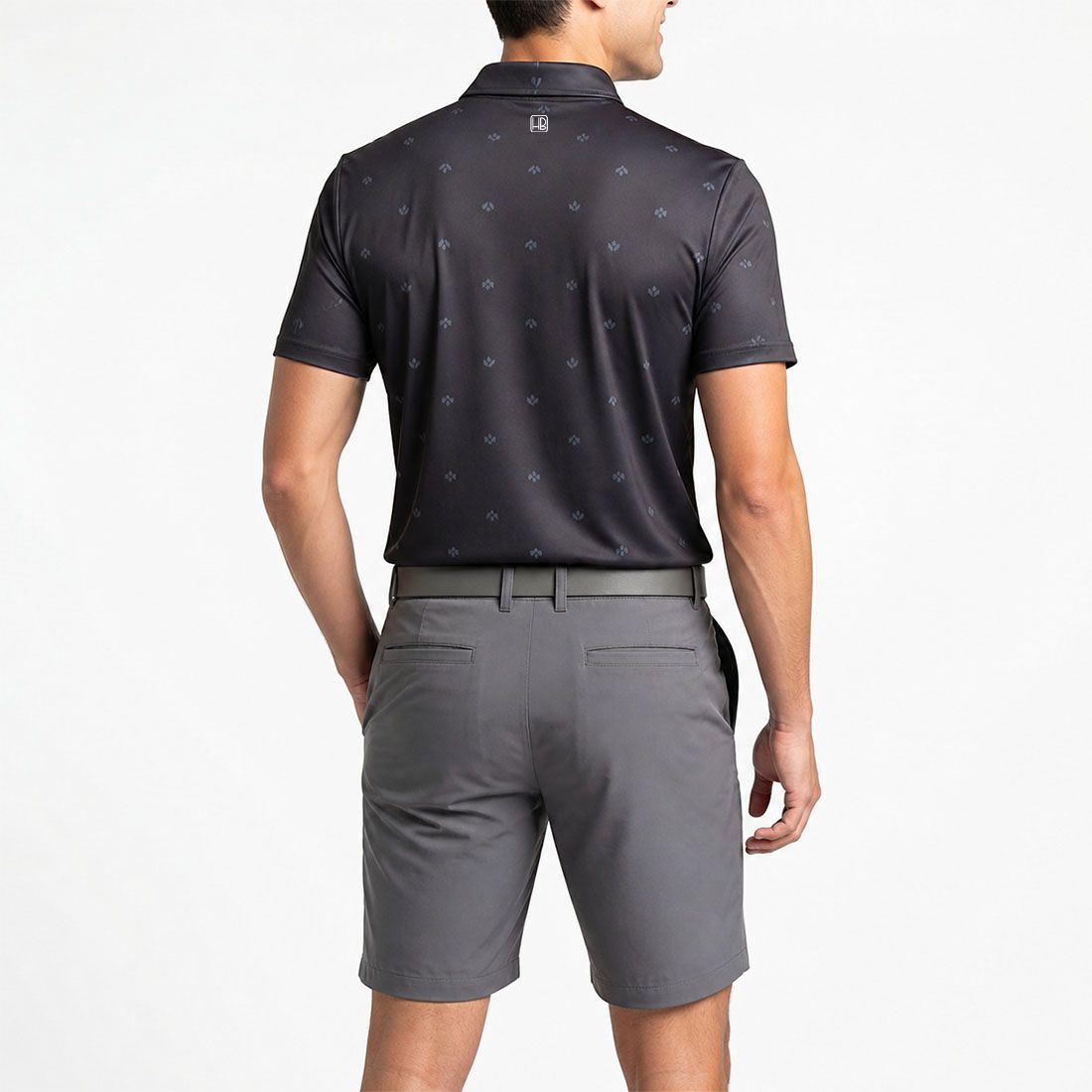 HB Fusion Men's Golf Polo Shirt Black Grey Flowers SS25
