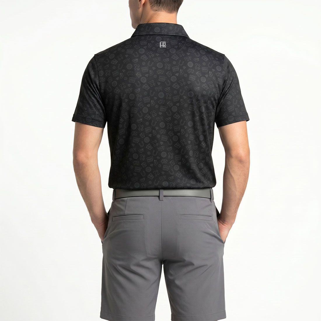 HB Fusion SS26 Polo de golf Homme Noir Motif Casino