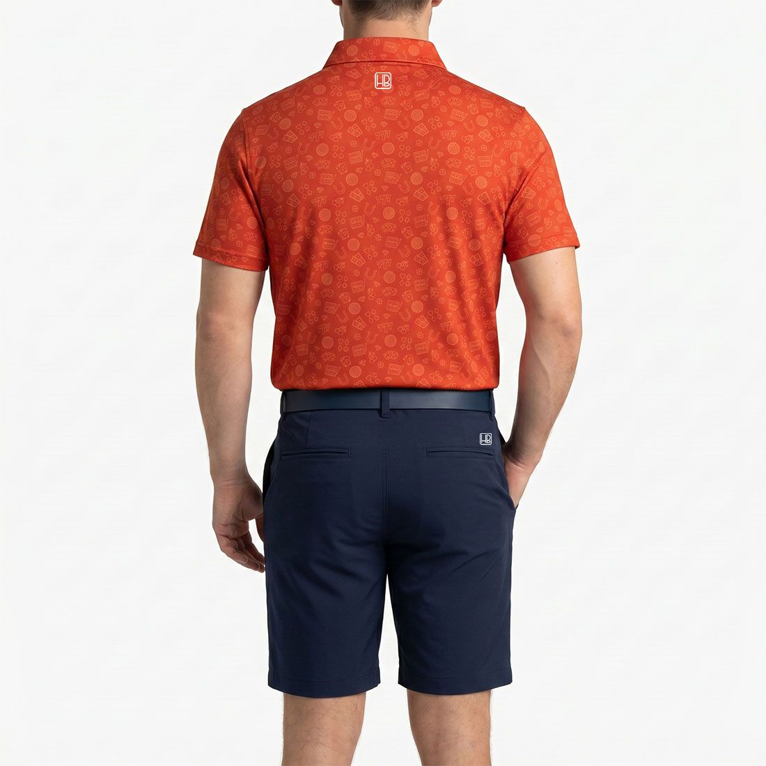 HB Fusion SS26 Polo de golf Homme Rouge motif casino